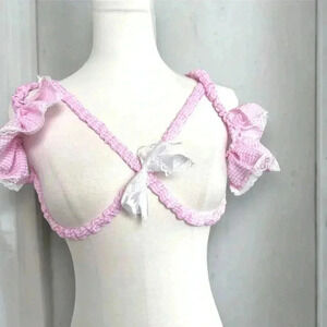 NEW Gingham coquette  bra harness top Marie Antoinette cottagecore OS (S-xl)